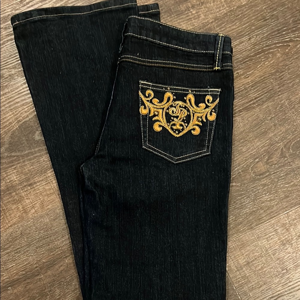 Stylish Black Boot Cut Jeans with Embroidered Pocket